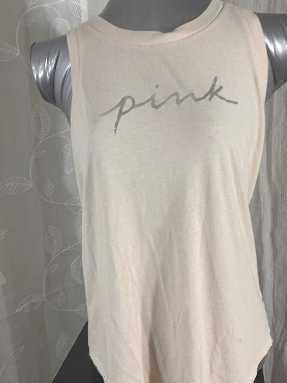 PINK Victoria's Secret Cream Tank with Silver Script